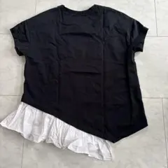 BARNYARDSTORM 異素材切替 フリル半袖Tシャツ ネイビー×ホワイトのサムネイル