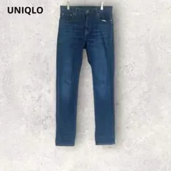 UNIQLO ユニクロ　スリムフィットデニム　ジーンズ　ダークブルー　綿混　Sのサムネイル