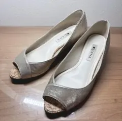 DIANA ダイアナ　パンプス　オープントゥ　ゴールド　23 ウェッジソール