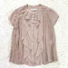 SEE BY CHLOE フリルプリーツ半袖シアーブラウス ピンクベージュ38のサムネイル