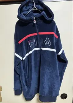 FILA フィラ ボアフリース パーカー M ネイビー フルジップ フード付き