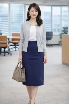 ネイビー タイトスカート新品 ロングタイトスカート 青 L 綿100% 上品