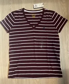 ボルドー・ホワイトストライプ VネックTシャツのサムネイル