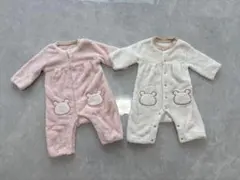 西松屋　もこもこロンパース　クマ刺繍ロンパース2色セット