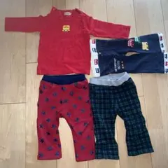 赤い長袖Tシャツと星柄パンツ 4セット