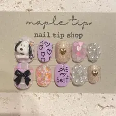 【113】黒リボン  落書き　ハート　ネイルチップ