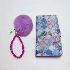 iPhone 14 ケース 手帳型 青い鳥 ファー