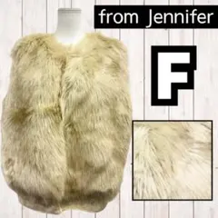 【T-663】フェイクファー ファーベスト ベスト レディース グレージュ 古着