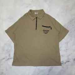 ヴィンテージ ポロシャツ ハーフジップ ベージュ 刺繍ロゴ 胸ポケット L