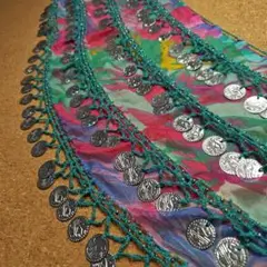 ベリーダンス　ヒップスカーフ　グリーン　コイン付き