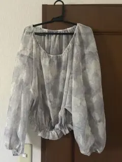 mystic ネックギャザーシフォンブラウス　シアー