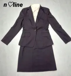 エヌライン n♡line セットアップ スカートスーツ　シルク混 ネイビー