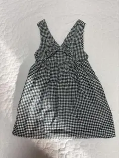 濃いめ緑　チェック柄　リボンジャンパースカート110