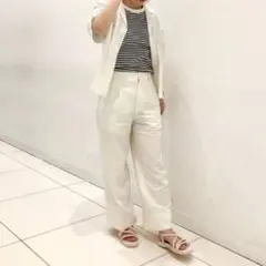 ユニクロ　UNIQLO リネンブレンド タックワイドパンツ M 450317