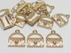 バッグ　ラインストーン付き　チャーム　パーツ　ピンク色　１２個