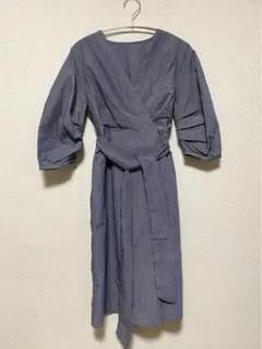 【ROPE'PICNIC】ロペピクニック　ストライプシャツワンピース　ネイビー