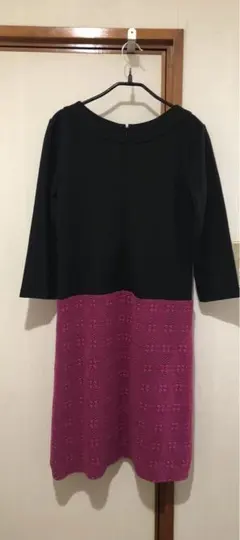 TALBOTS 七分袖ひざ丈　ワンピース M 黒・ピンク　式典　行事　パーティ