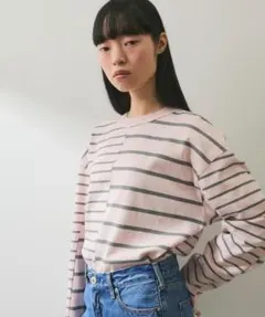 アダムエロペ MIXボーダーバスクロンTEE ピンク