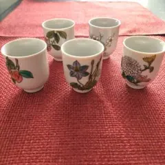 九谷焼　正峰窯　絵変わり花柄 　お猪口 ぐい呑み　5種セット