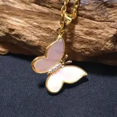 天然白蝶貝 バタフライネックレス｜上品ゴールド シェルジュエリー　再販