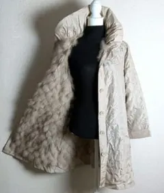 コート　シルク　フォックスファー　女優襟　光沢感　軽量　薄手　古着