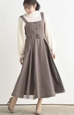 rps / ブラウン キャミワンピース ボタン ベルト付き
