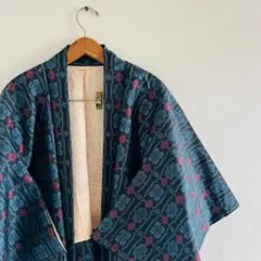 【美品】黒羽織 幾何学 花文様 総柄 和柄 和モード アンティーク着物