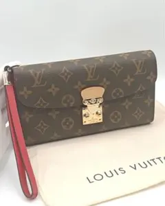 【美品】LOUISVUITTON モノグラム 長財布 ストラップ付き レッド