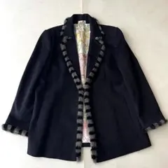 80s エルメス ミンク カシミヤ100% ジャケット コート ネイビー 総柄のサムネイル
