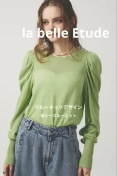 LA BELLE ETUDE クルーネックデザイン袖シースルーニット