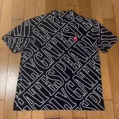 パーリーゲイツ　総柄　モックネック　半袖ゴルフシャツ　4メンズゴルフウェア　黒