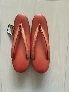 草履 和装 未使用 花柄の鼻緒 本皮のタグ付き