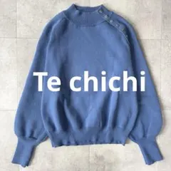 テチチ ハイネックニット セーター 長袖 肩ボタン フリーサイズ 青
