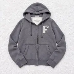 アバクロンビー&フィッチ フルジップパーカー 裏起毛 ダメージ加工 L グレー