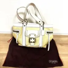 美品　COACH コーチ　トートバッグ ストロー レザー かごバッグ ホワイト