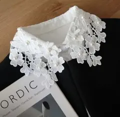 新品　パール付き　フラワーレース襟　つけ襟
