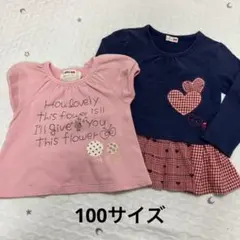 2点まとめ売り　ニットプランナー　100 半袖　長袖　ハート　刺繍　ミミちゃん