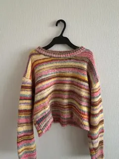 elcaminoマルチカラーストライプクロップドニット