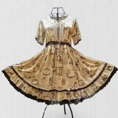 axes femme オーナメント柄 フレアワンピース レース リボン フリルM