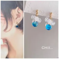 No.933 鈴丸ピアス 夏 海 バブル 泡 青 青空 しゃぼん玉 シルバー