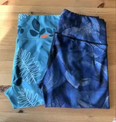 ヨガパンツ　XL 花柄、抽象柄　2点セット　ミドリ　アオ