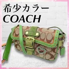 希少 COACH キャンバス スエード ショルダーバッグ グリーン