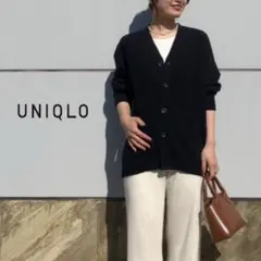 UNIQLO ラムVネックカーディガン ブラック L ウール100% 美品