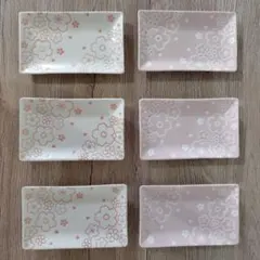 【6枚セット】桜 小皿 長皿 平皿 角皿 和食器 陶器 白 ピンクのサムネイル