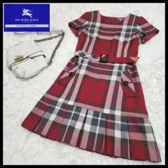 【訳あり美品】バーバリーブルーレーベル ノバチェック フリル ワンピース 赤
