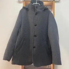 ま*お様 フード付きグレーウールコート