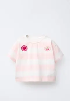 Zaraキッズ110cm ストライプパッチTシャツ ライトピンク 綿100%