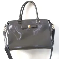 美品ケイトスペード 2way ショルダーバッグ リボン エナメル グレー系