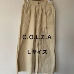 ＣＯＬＺＡベージュ フリンジ裾 ワイドパンツＬサイズ
