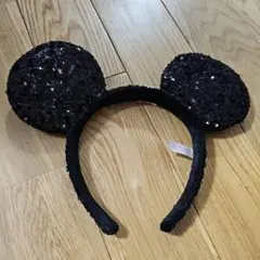 ディズニー　ミッキーカチューシャ　黒　キラキラ　ラメ